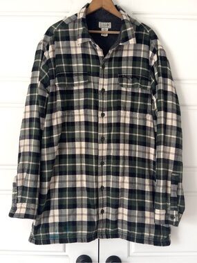 Vintage LL Bean Fleece Lined Flannel Shirt Jacket Mens XLT Plaid Shacket Outdoor